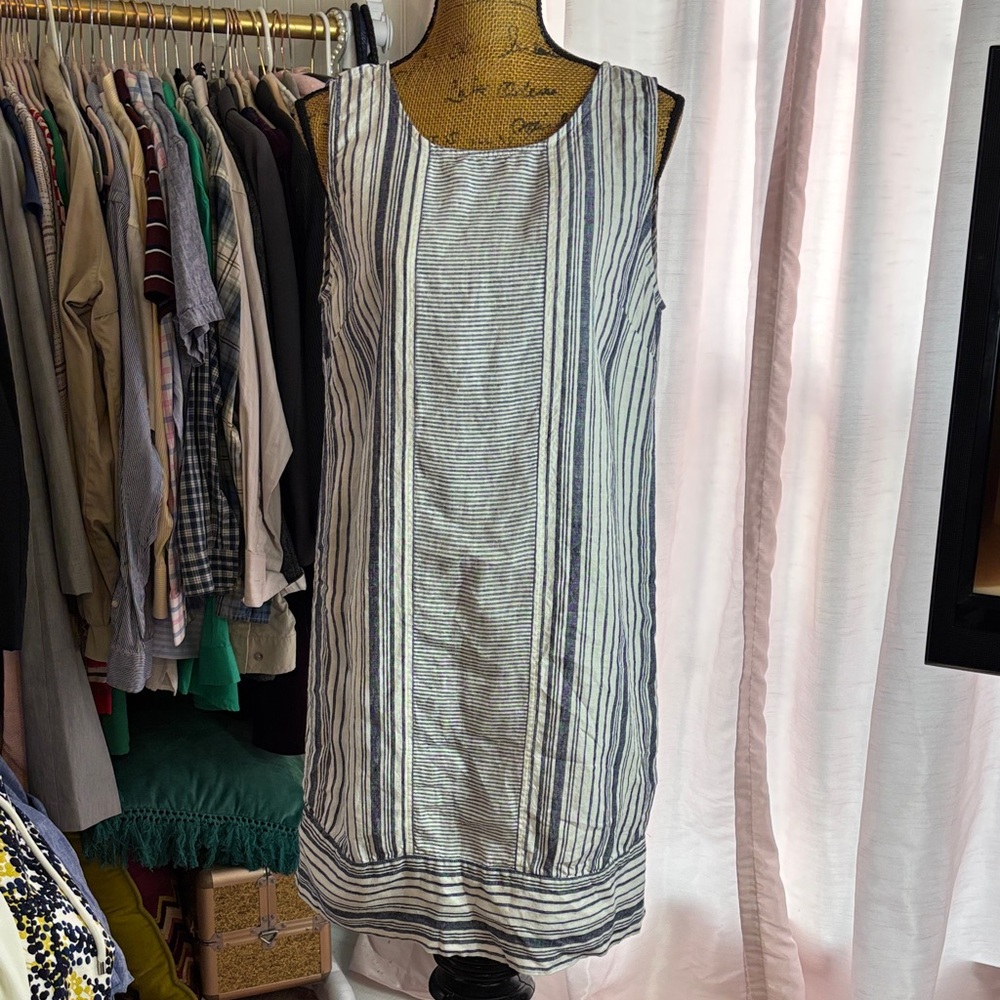 Preston And York 100% Linen Blue White Shift Dress Sz 10